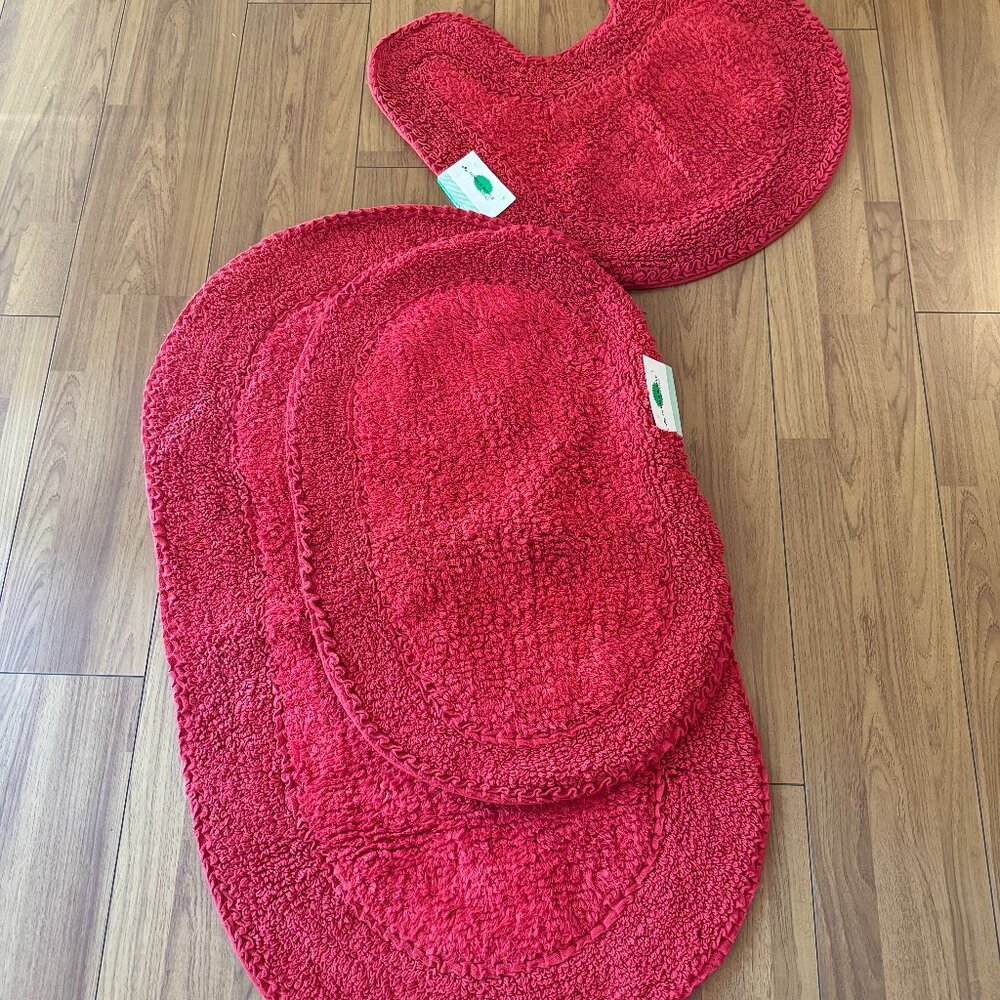 Double Ruffle Bathroom Rug Red Decorative Bath Tub Toilet 3 pieces